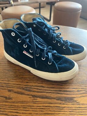 Superga Velvet High-Top Sneakers in Navy Blue